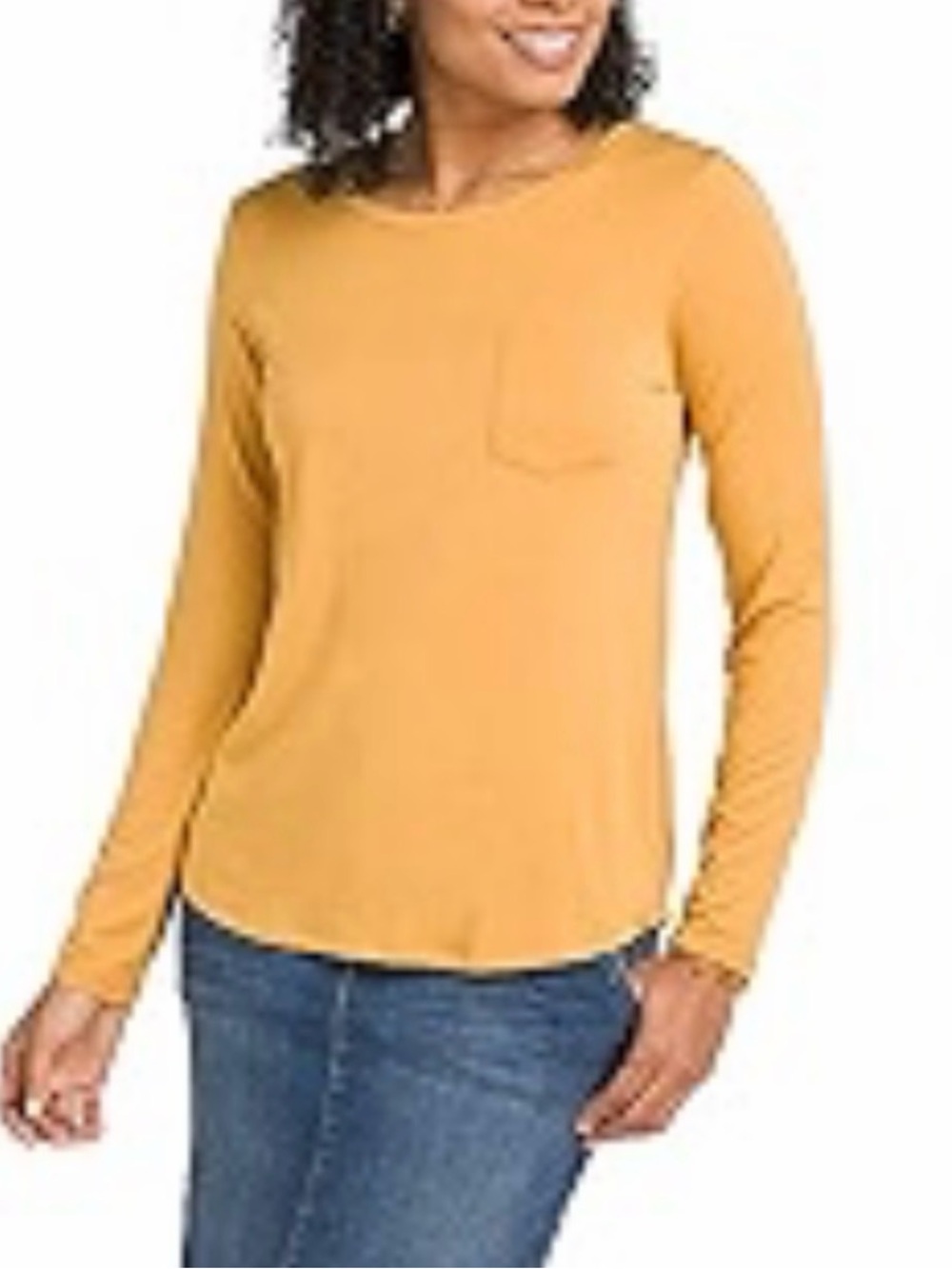 EUC Prana Foundation Women's Long-Sleeve Pocket Tee - Mustard Yellow